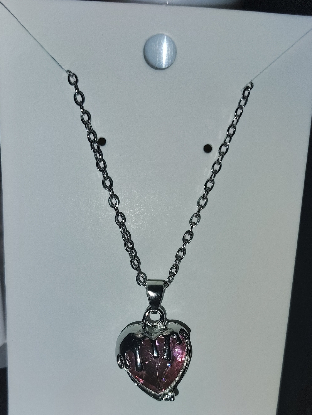 Fashion Jewelry Silver-Tone Pink Heart Pendant Necklace